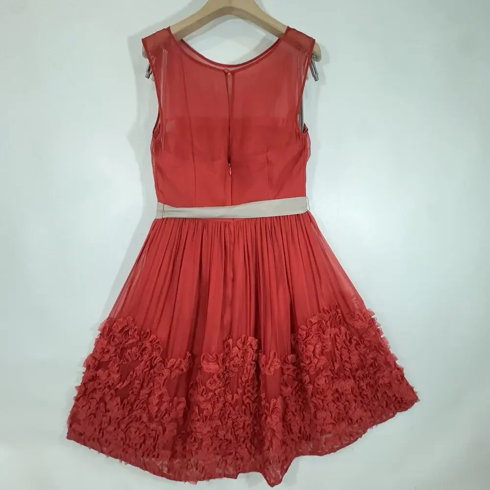 Burning Torch Anthropologie Red Silk Rosette Dress Small Fit Vintage Sleeveless - Picture 7 of 13